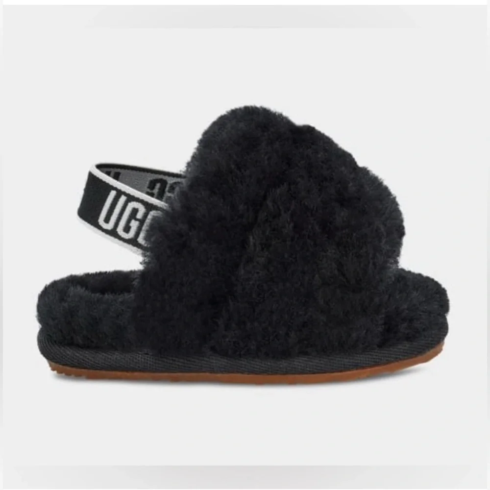 NWT UGG Infant Fluff Yeah Furry Fuzzy Sandals Black - Picture 2 of 10